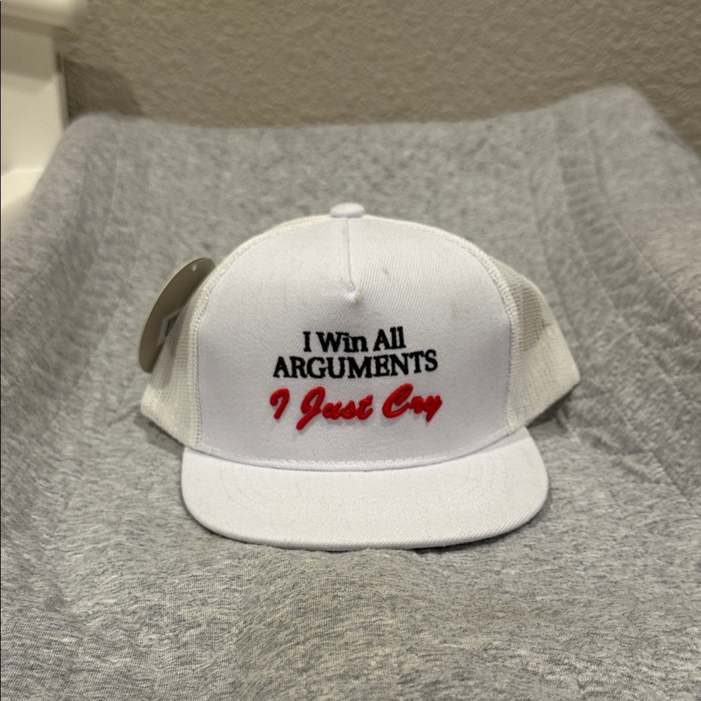 Infant White Cap with Embroidered Text